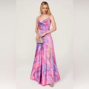 Bronx and Banco Leo Satin Silk Printed slit maxi Gown